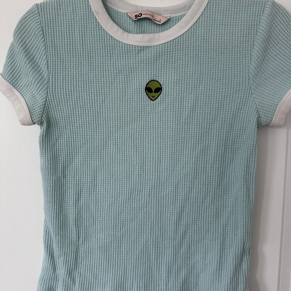 SO Alien Waffle Short Sleeve Knit Shirt Juniors